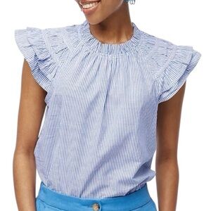NEW J. CREW Factory Striped flutter-sleeve‎ top blue & white cotton Size small